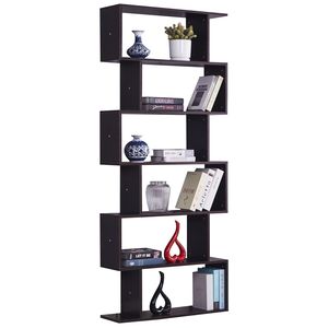 Libreria Moderna a 6 Ripiani con Stile a S, Scaffale Multifunzionale in Legno per Esposizione e Conservazione nel Soggiorno - Product Image 1