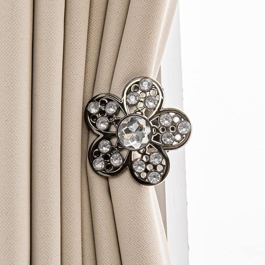 PATIKIL Fermacurtain Con Fiori Artificiali Grigi - 2 Pezzi, Clip Per Tende Con Fiore In Tessuto - Decorazione Casa - 2