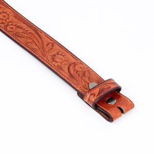 Tan Finish Floral Engraved Hand Carving Western Leather <b>Tooling</b> <b>Belt</b> for Men and Women with Snap Button for Buckle change - Product Image 2