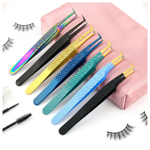 Pinzas para pestañas con punta de fibra premium, pinzas para pestañas de acero inoxidable, set de belleza profesional, kit de pinzas antideslizantes para técnicos de pestañas - Product Image 1