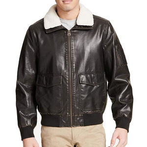 Men's <b>Leather</b> Bomber <b>Jacket</b> Fur Collar Embroidered Patches Zipper Closure <b>Winter</b> Moto Style PU <b>Leather</b> Polyester Wadding - Product Image 5