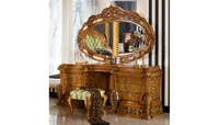 Ensemble de meubles de chambre de luxe capitonnés de style mi-siècle en teck massif antique pour maison, hôtel, appartement, villa, avec lit king-size à baldaquin et armoire