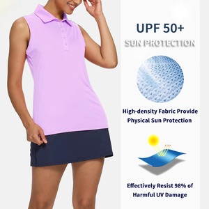Polo sans manches pour femme, couleur unie violet, séchage rapide, tricoté, pour le golf, le tennis et le sport - Product Image 3