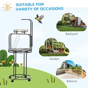 Grande Supporto per Uccelli in Legno Grigio con 3 Scale, Gancio per Giocattoli e Posatoio per Pappagalli, Accessori per Uccelli - Product Image 3