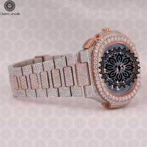 Montre de luxe pour homme Charm Jewells, en acier inoxydable, avec lunette sertie de diamants, mouvement mécanique analogique, date automatique, boîtier de 40 mm, ouverture par bouton-poussoir - Product Image 3