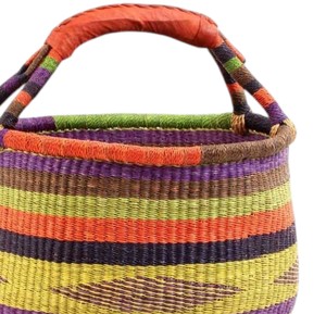 Panier de rangement en jonc de mer de qualité commerciale, tressé à la main, en herbe naturelle, à rayures violettes et orange, pour la maison - Product Image 3