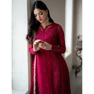 Ensemble de costumes de fête pour femmes avec broderie lourde sur le dessus Plazzo Dupatta - Product Image 4