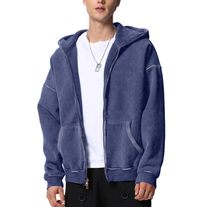 New Style Men Winter Oversized Drop Shoulder Thick Acid Washed <b>Zip</b>-Up Hoodies for High-Quality Fleece Men Zipper Washed Hoodie - Product Image 5