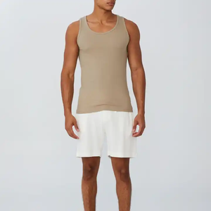 Camiseta sin mangas acanalada personalizada para hombre con bordado en el cuello, chaleco básico, camiseta interior de algodón, ropa deportiva informal, transpirable y de secado rápido. - Product Image 6