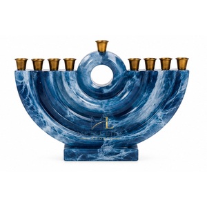 Ménorah de luxe en résine à paillettes dorées, 9 branches, porte-bougie juif, fait main en époxy imitation marbre, Hanukkah, candélabre, meilleur prix - Product Image 6