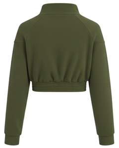 Veste en molleton zippée courte pour femme, vert olive, style décontracté, sweat-shirt court à manches longues, léger, logo personnalisé, fournisseur OEM - Product Image 2