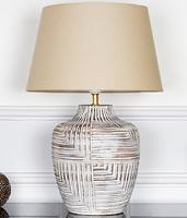 Lampe de table en céramique avec motif géométrique, base grise, abat-jour en tissu orange, décoration d'intérieur, design durable