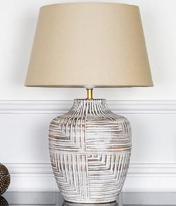 Ceramic <b>Table</b> <b>Lamp</b> With Geometric Pattern Gray <b>Base</b> Orange Fabric Shade Home Decoration Durable Design - Product Image 4