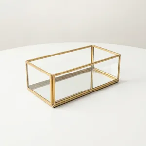 Brass Glass Mirror <b>Storage</b> <b>Tray</b> with Metal Frame Modern Design Lacquered Finish for Jewelry Necklace Cosmetic Display - Product Image 3