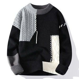 Pull tricoté patchwork pour homme, manches longues, épais, hiver, design épissé, coupe classique, 100% acrylique 2026 - Product Image 1