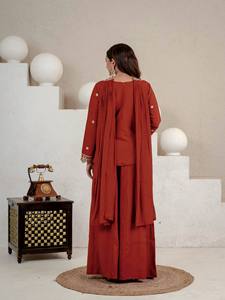 Conjunto de Vestido Sharara de Seda Romana con Bordado de Lentejuelas de 5mm, Listo para Usar, para Fiestas y Bodas, para Mujer - Product Image 3