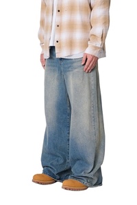 Jean ample vintage délavé pour homme, bleu moyen, écologique, respirant, coupe décontractée, en denim mi-lourd, streetwear durable - Product Image 6