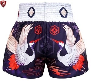 <b>Men's</b> Japanese Style Boxing <b>Shorts</b> Mid Waist Drawstring Closure Elastic Quick Dry Digital Printing Cranes Pattern Canvas <b>Smart</b> - Product Image 1