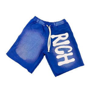 Pantalones Cortos de Algodón French Terry de Alta Calidad con Logotipo Personalizado 2026, con Parches Cosidos, Lavado Ácido y Estilo Desgastado para Hombre - Product Image 1