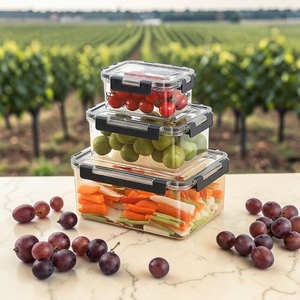 Stackable <b>Square</b> PET <b>Plastic</b> Food Storage <b>Container</b> Set Modern Design Airtight Lid Microwave Freezer Safe 550ml/1400ml/3000ml - Product Image 1