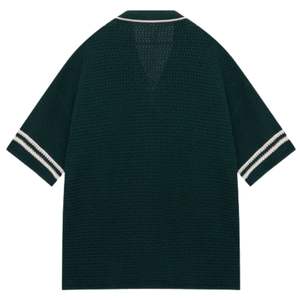 Camisa de Béisbol de Punto para Hombre, Manga Corta, con Botones, Ribete a Rayas, Informal, de Verano, Tejido de Punto, Suministro al por Mayor OEM - Product Image 2