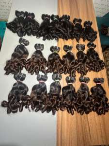 Extensions de cheveux indiens ondulés et rebondissants, cheveux de temple bruts, cheveux humains non traités, double trame, pour femmes : modèle non permanent - Product Image 3