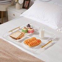 Plateau de service rectangulaire en acrylique luxueux, plateau de service en acrylique personnalisé en usine, support de rangement pour hôtel, plateau de service alimentaire