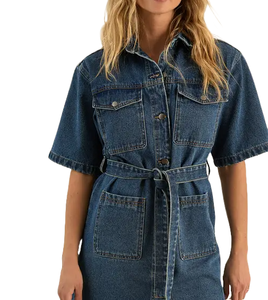 Robe en jean sans manches boutonnée sur le devant pour femme, style décontracté, logo personnalisé, marque privée, fabricant de vêtements en gros, style tendance - Product Image 1