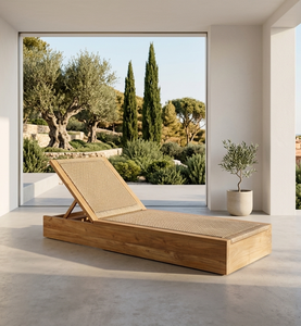 Tumbona Moderna Luna de Alta Calidad, Madera Sostenible, Tejido de Ratán Contemporáneo, Diseño Elegante, Plegable para Jardín o Villa - Product Image 3