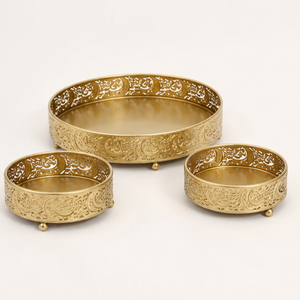 Unique <b>Gold</b> Metal Moon and Star Cutout Ramadan <b>Serving</b> <b>Tray</b> Set for Eid Mubarak Decoration for <b>Serving</b> Dates Sweets & Dry Fruits - Product Image 5