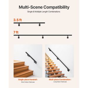 Corrimano per Scale in Alluminio Zincato Nero da 2,13 m Montato a Parete, Diametro Tubo 3,2 cm per Uso Interno ed Esterno - Product Image 5