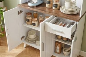 Meuble de cuisine moderne Essence K409ZV avec panneaux de particules et MDF, plateau de table, tiroir, étagère de boulanger, support pour micro-ondes, chêne blanc, noyer - Product Image 3