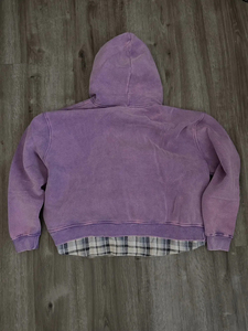 Sudadera con capucha de algodón 100% de alta calidad con logo personalizado, estilo vintage, con cremallera, de felpa francesa, lavado ácido, 360 g/m², gruesa, de gran peso, con patchwork a cuadros, oversize. - Product Image 2
