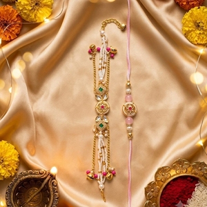 Designer Party Bracelet for Bhai Bhabhi Rakhi Pair Handmade Traditional Wrist Bracelet Raksha Bandhan <b>Gift</b> Set - Product Image 4
