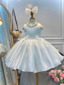 2025 New Model Satin Bow Evening <b>Dress</b> Beaded Neck <b>Halter</b> Design Sleeveless Layered Wedding Parties <b>Dress</b> for Children ODM - Product Image 5