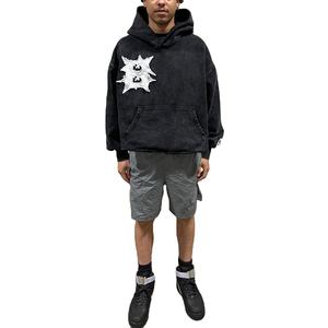 Coton imprimé lourd Vintage lavage à l'acide sweat à capuche en détresse Logo personnalisé hommes sweats à capuche décontractés personnalisé fermeture éclair complète utilisation thermique - Product Image 3