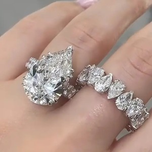 Premium Design 925 Moissanite Diamond 5.0Ct Pear Cut Engagement <b>Ring</b> in Sterling Silver Wedding Band for Women's from <b>Indian</b>. - Product Image 3