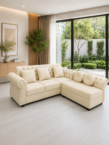 Sofá Esmeralda, Conjunto de Sofás Seccionales Cuadrados Modernos, Tela Ecológica con Botones, Respaldo Acolchado, Brazos Enrollados, para Sala de Estar/Apartamento - Product Image 1
