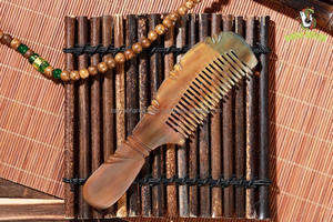 Peigne en corne de bœuf de buffle peigne de poche fait à la main antistatique moyen âge agate classique compacte écologique d'Inde - Product Image 3