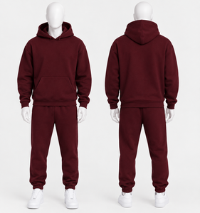 Unisex Solid Color Hooded Tracksuit Set Cotton Casual Autumn Full Length Sweatshirt and Jogger Pants with Drawstring Closure - Product Image 3