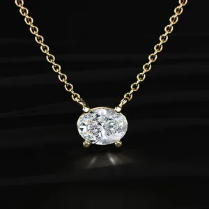 Collier pendentif solitaire ovale en diamant de laboratoire avec halo, plaqué or, certifié IGI, 10/14/18 carats, pour femme, idéal pour les fêtes et les mariages - Product Image 1