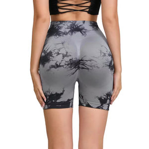 Venta al por mayor Tie Dyed Seamless Fitness Pants Unisex Mujeres de cintura alta y levantamiento de cadera Deportes Tight Short Sexy Peach Yoga Shorts - Product Image 4