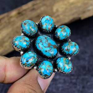 Anillo de Cobre Vintage con Turquesa Azul, Joyería Artesanal de Plata de Ley Inspirada en la Naturaleza, Regalo Único para Mujer - Product Image 6