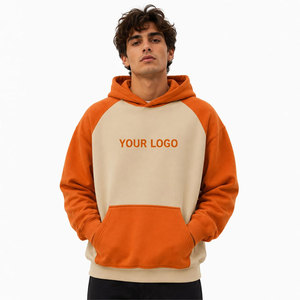 Sudadera con Capucha para Hombre, Color Naranja Beige, Manga Raglán, Felpa Francesa, Casual, Invierno, Corte Holgado, Bolsillo Frontal, Logotipo con Impresión Digital - Product Image 4