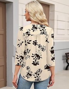Aura Henley - Blusas de Verano para Mujer, Elegantes y Casuales, con Cuello en V, Plisadas, Holgadas, de Manga Corta, para el Trabajo - Product Image 5