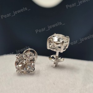 Pendientes de Moissanita de Corte Redondo, Plata de Ley 925, con Cierre de Rosca de 4 Puntas, Pendientes Solitarios de Moissanita para Hombre y Mujer, Regalo - Product Image 3