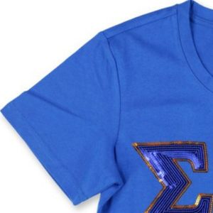 Camiseta con Lentejuelas SGR, Color Azul Rey, Hermandad Sigma Gamma Rho, Manga Corta, Prenda Griega Personalizada, Estilo Casual Urbano - Product Image 2