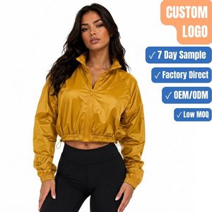 Veste courte zippée personnalisée pour femme en polyester et nylon, coupe-vent léger, vêtements de sport, fabrication OEM, marque privée, vente en gros, tenue d'entraînement - Product Image 4