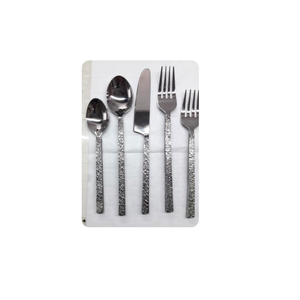 Ensemble de couverts de luxe en acier inoxydable 5 pièces avec lames à bord droit, poignées noires en boucle, compatibles lave-vaisselle et durables - Product Image 6