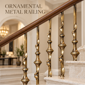 Rampe d'escalier en métal bronze torsadé de luxe avec balustres sculptés pour villas, hôtels et intérieurs élégants - Product Image 1